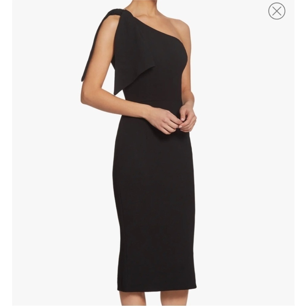 Brand New Dress the Population Tiffany One Shoulder Midi Dress Black
